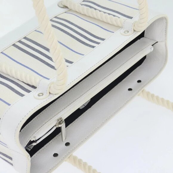 BURBERRY Hand Bag Canvas White Navy Silver Auth 91265 - Picture 7 of 15